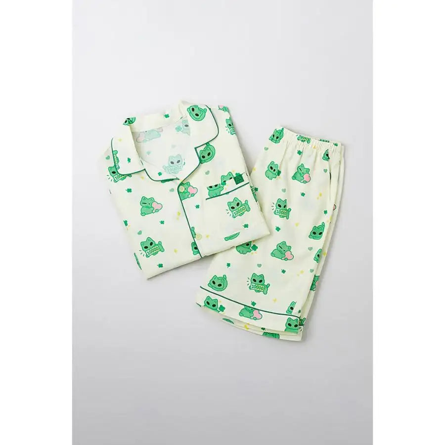 SPAO x Earthlings - Hello Earthling Short Sleeve Pajamas Set (Green) - SPAO - Pajamas - Harumio