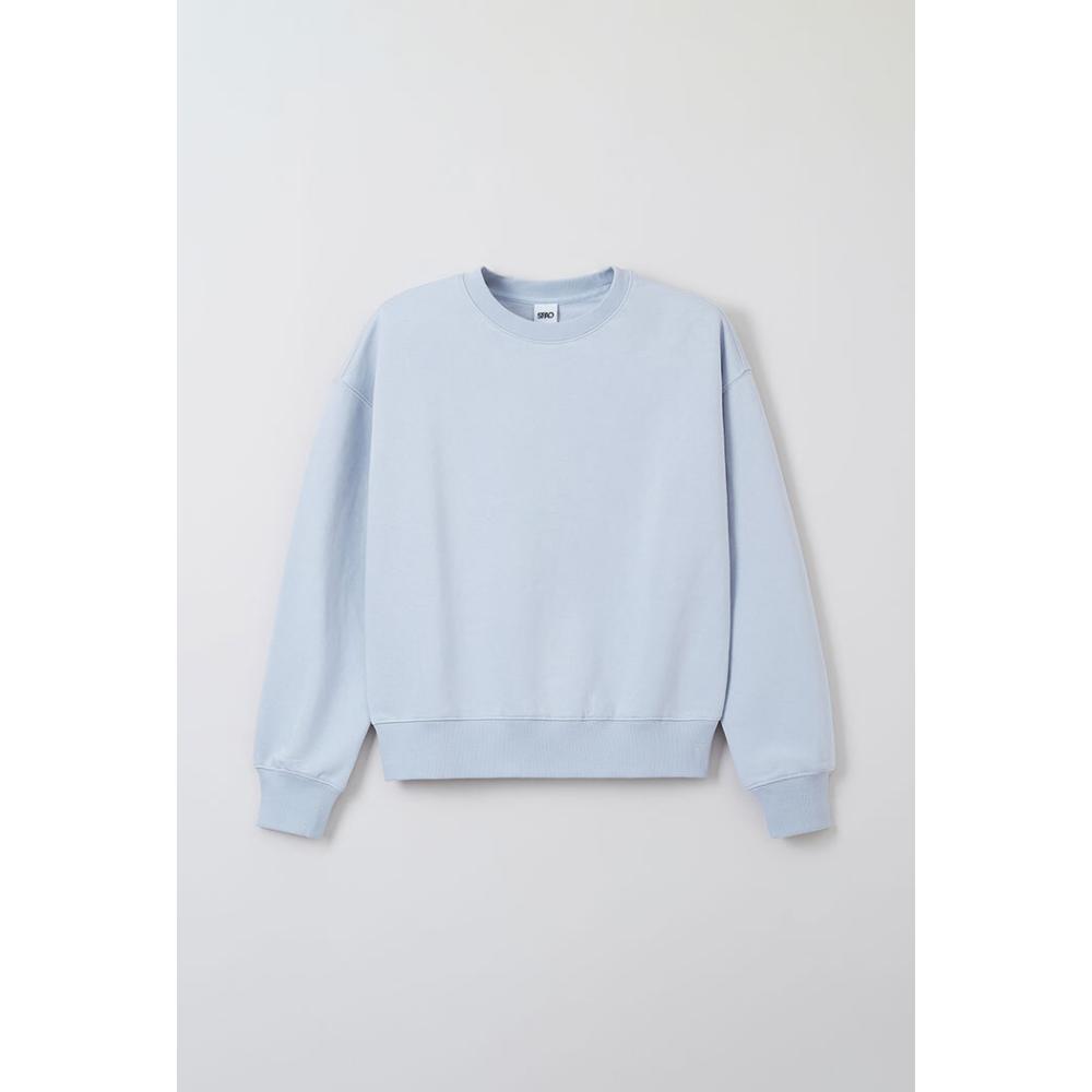 SPAO - French Terry Semi-Crop Round Neck Sweatshirt (LIGHT BLUE)