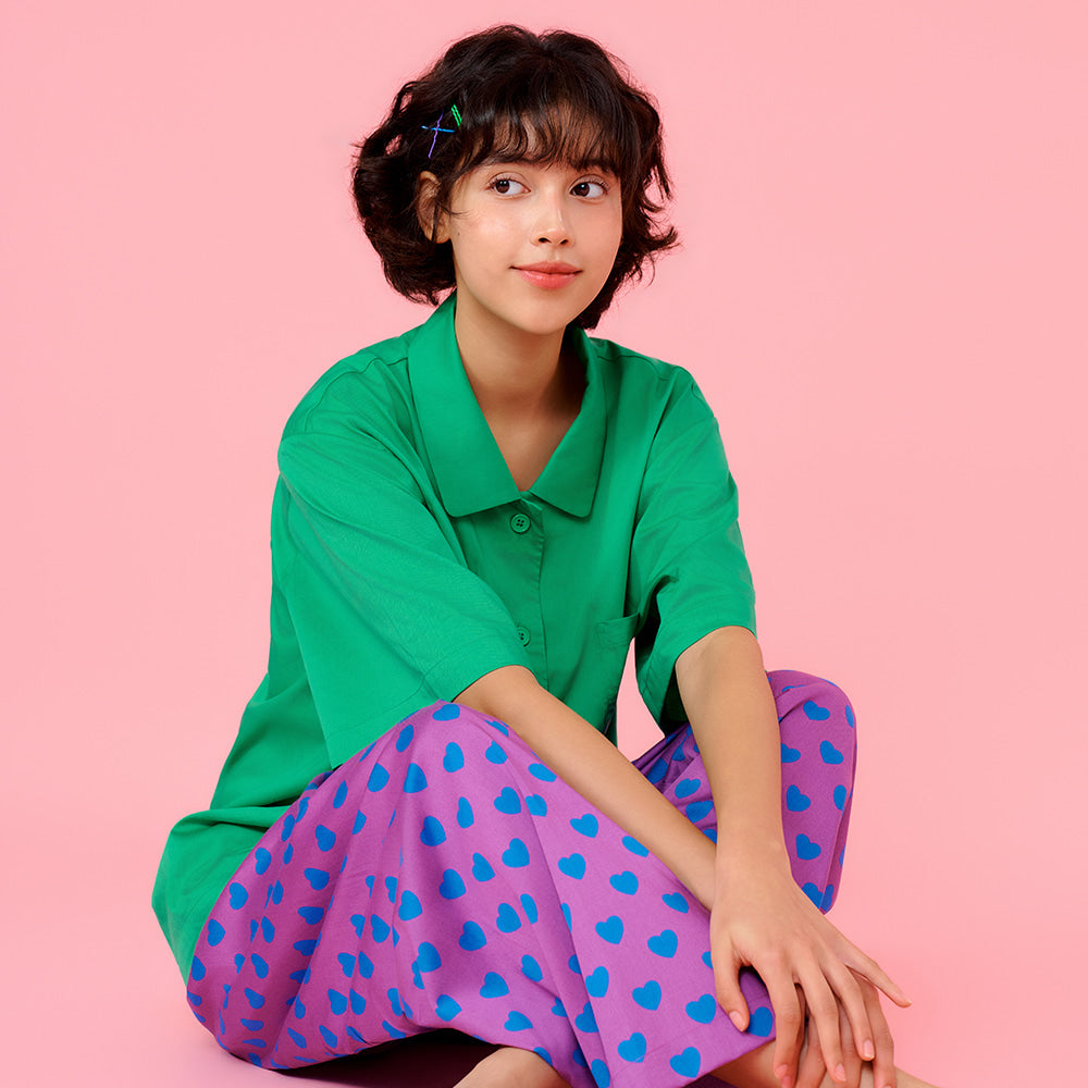 Wiggle Wiggle - Short-Sleeved Pajama Set (Lucky Puppy Green)