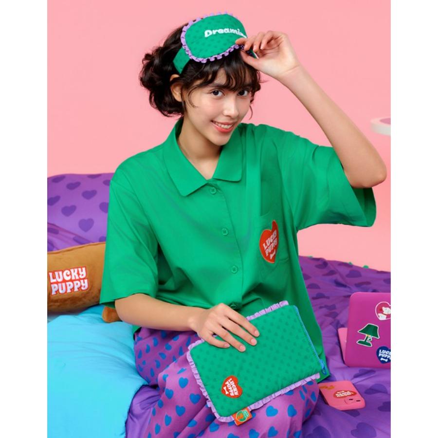 Wiggle Wiggle - Frilled Eye Mask & Pouch Set (Lucky Puppy Green Heart)