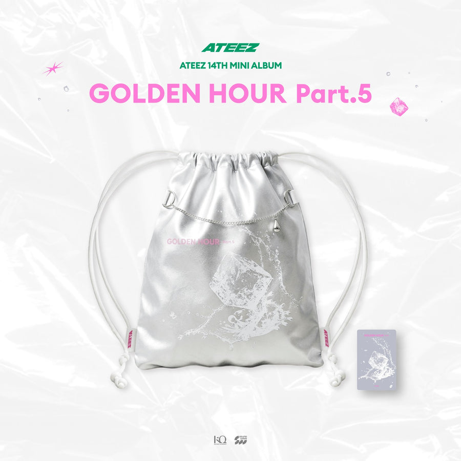 Designed with exclusive GOLDEN HOUR artwork and design elements, this lightweight drawstring bag offers a practical way to carry everyday essentials while showcasing your love for ATEEZ.