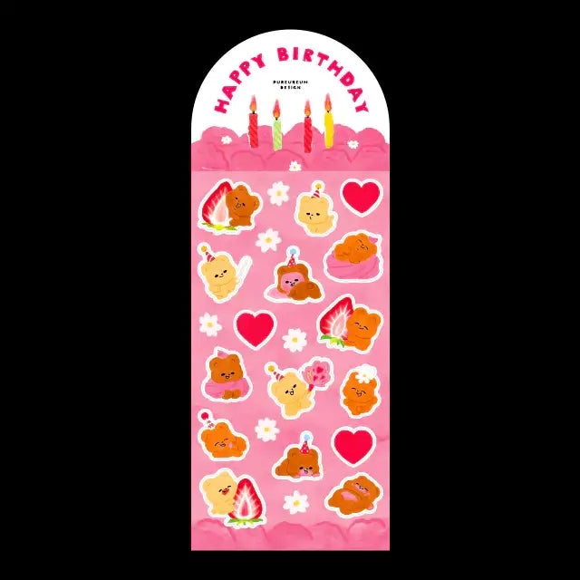 Pureureum Design - Cupid Bear Birthday Cake Sticker