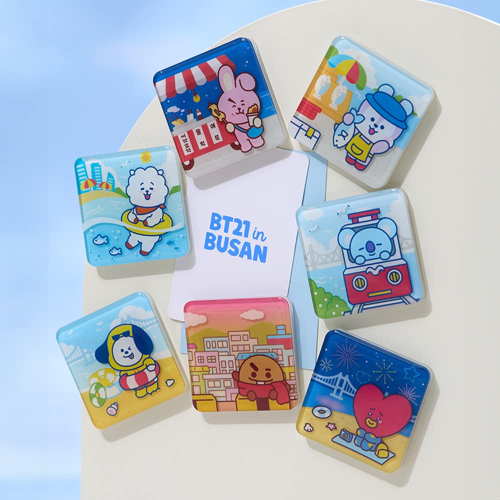 Inspired by the BT21: Busan collection, this collectible magnet features adorable BT21 character artwork with regional-themed designs celebrating the vibrant spirit of Busan.