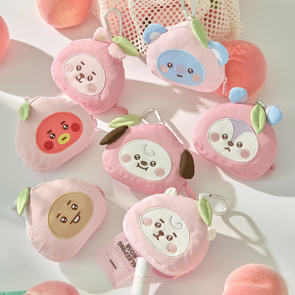 Part of the charming BT21 Peach Holic collection, this collectible face pouch keyring features your favorite BT21 character in a cute peach-themed design.