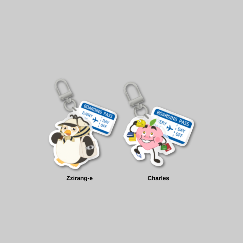 Bring your favorite characters along wherever you go with the DAY OFF AIRLINE: D.O ZZirang-e &amp; Charles - Acrylic Keyring.