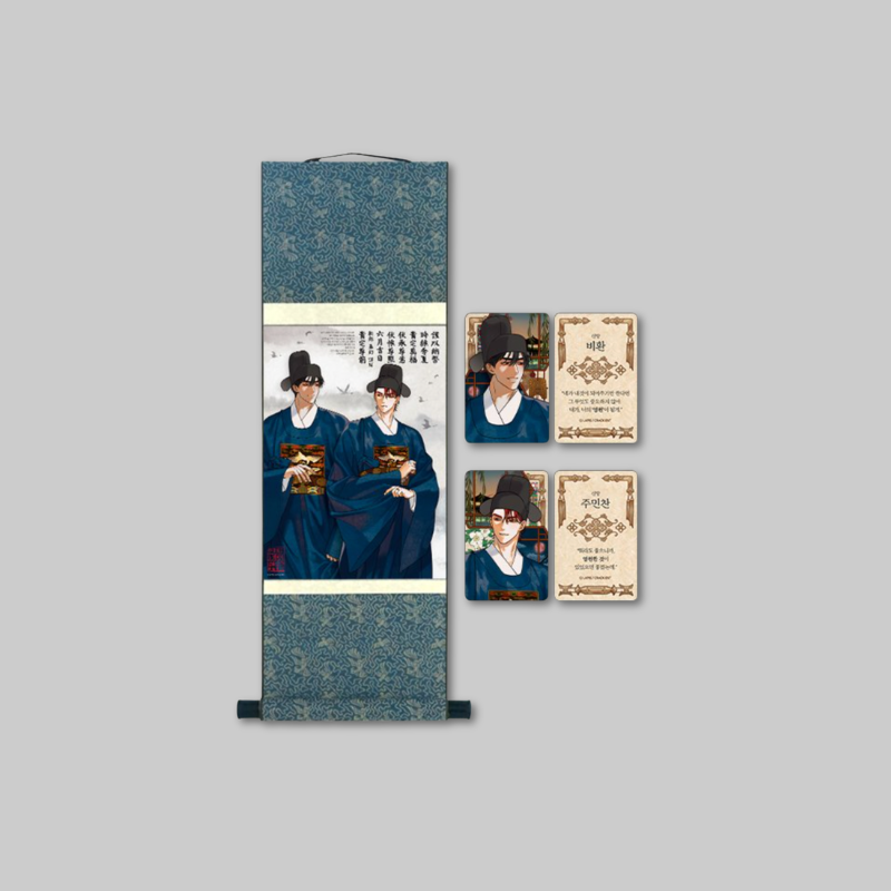 Featuring artwork inspired by Dreaming of the Dokkaebi, this collectible set combines a decorative scroll with a matching photocard.
