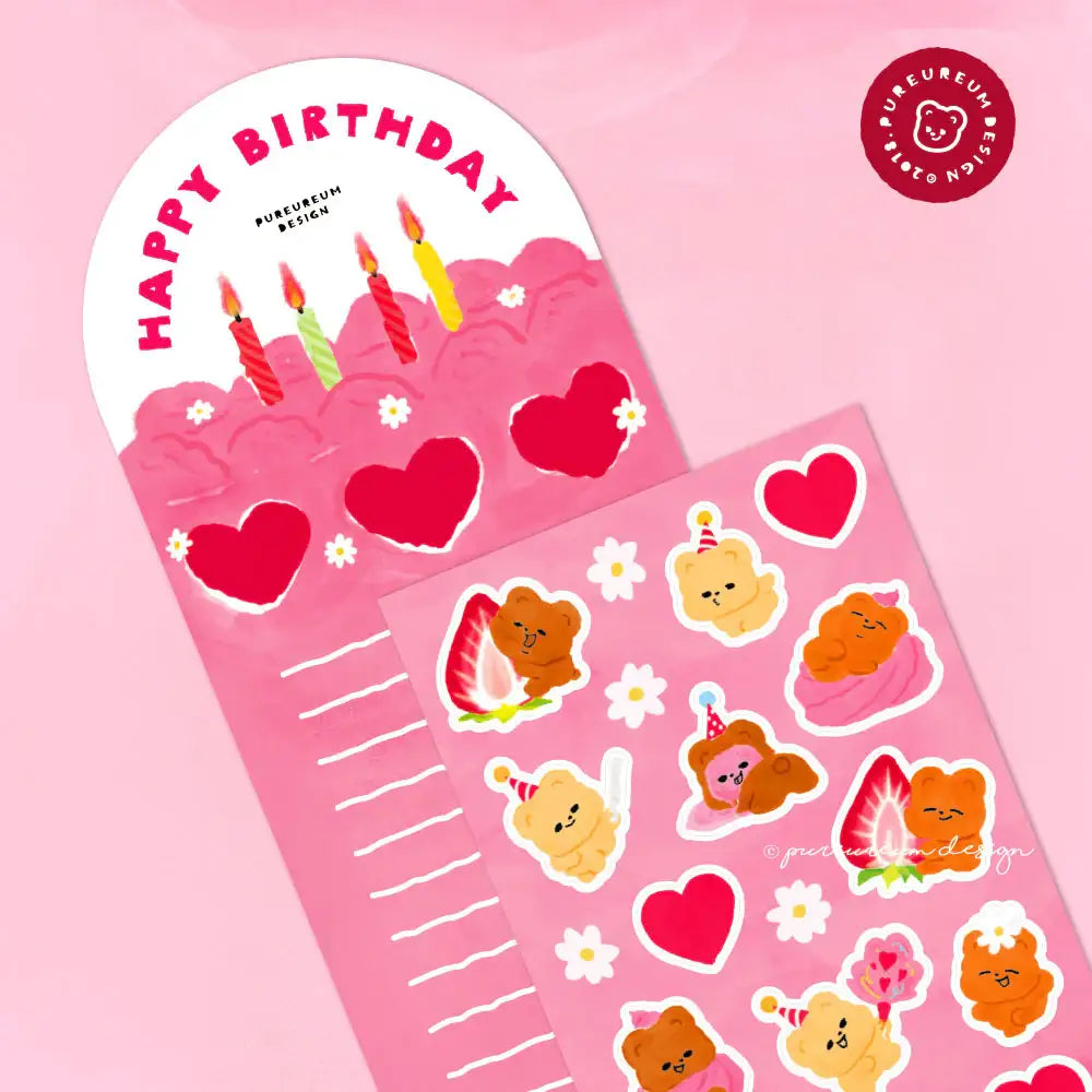 Pureureumdesign - Cupid Bear Birthday Cake Sticker - Pureureumdesign - Home & Living, Accessories - Harumio