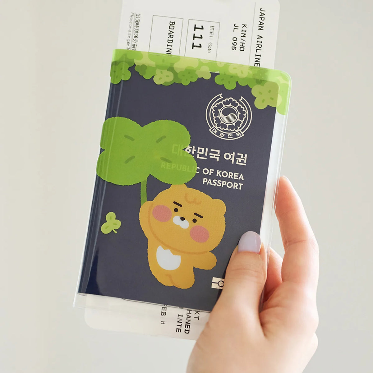 Travel in style with the Kakao Friends – Four-leaf Clover Passport Case.