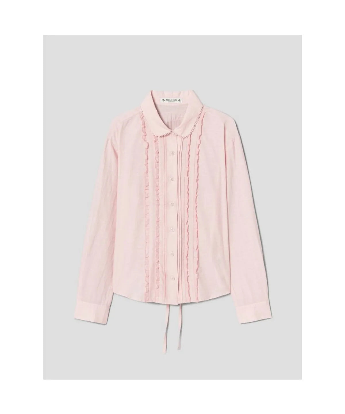 Add a feminine and refined touch to your wardrobe with the Frill Long-Sleeve Collared Shirt from the Kim Minju x Musinsa collaboration.