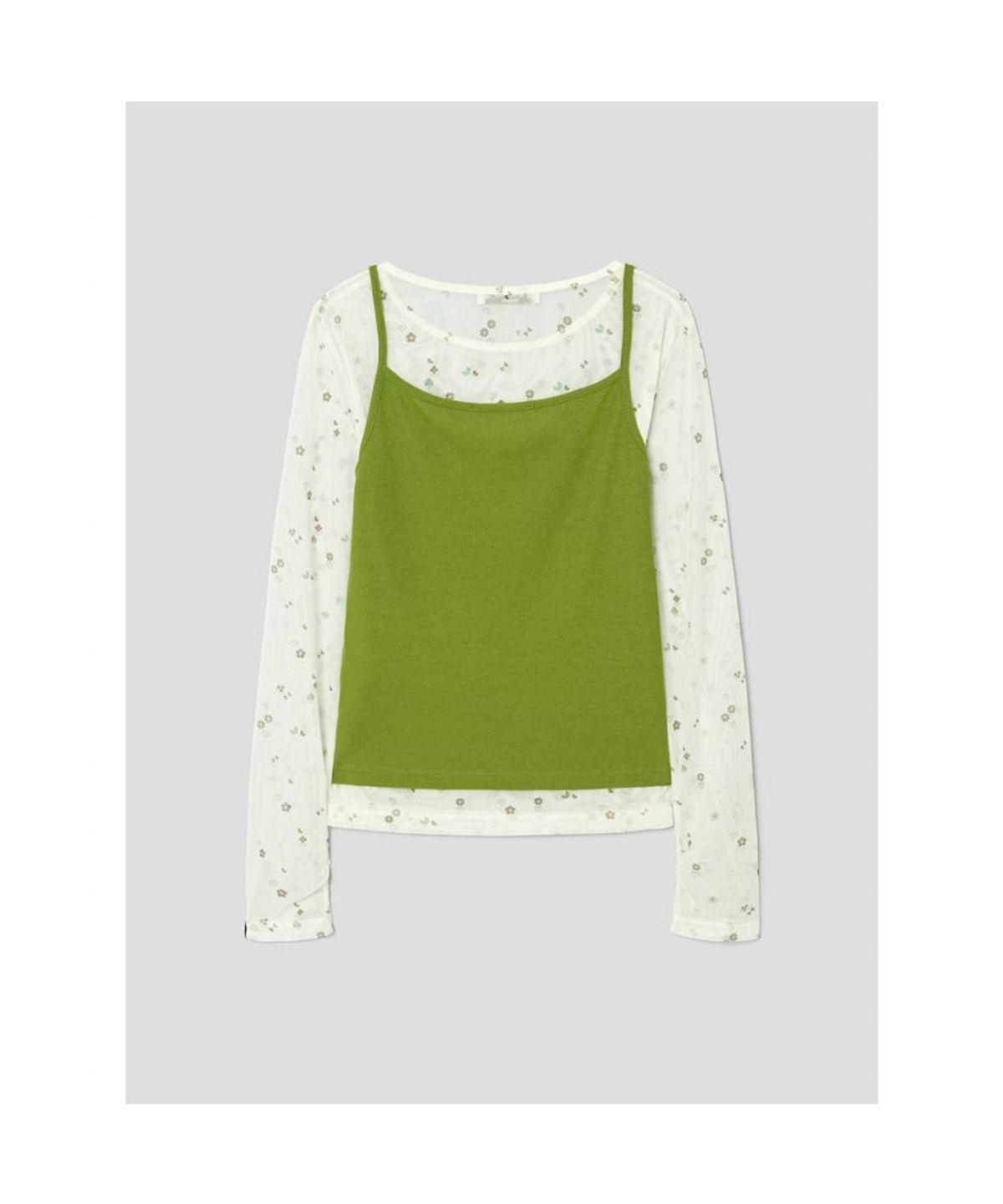 Elevate your casual wardrobe with the Heart Clover Print Layered Jersey Top from the Kim Minju x Musinsa collaboration.