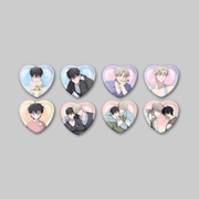 This collectible heart-shaped button badge features exclusive artwork from the collaboration between Low Tide in Twilight Animation and Soyomo.