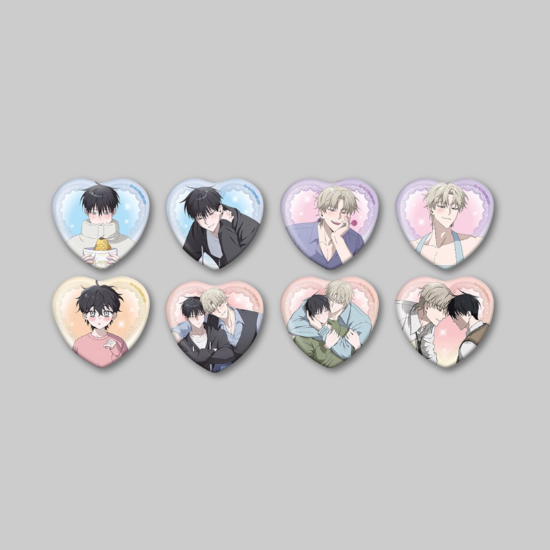 This collectible heart-shaped button badge features exclusive artwork from the collaboration between Low Tide in Twilight Animation and Soyomo.