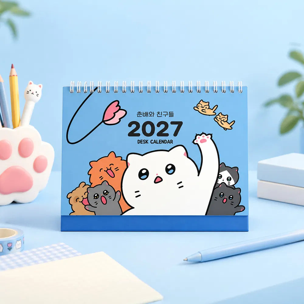 Keep track of important dates throughout the year with the Meow Man - 2027 Desk Calendar.