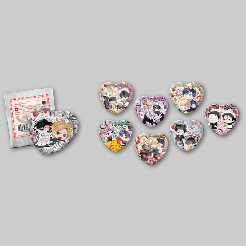 This collectible heart-shaped can badge features exclusive artwork inspired by Salon de Lebom.