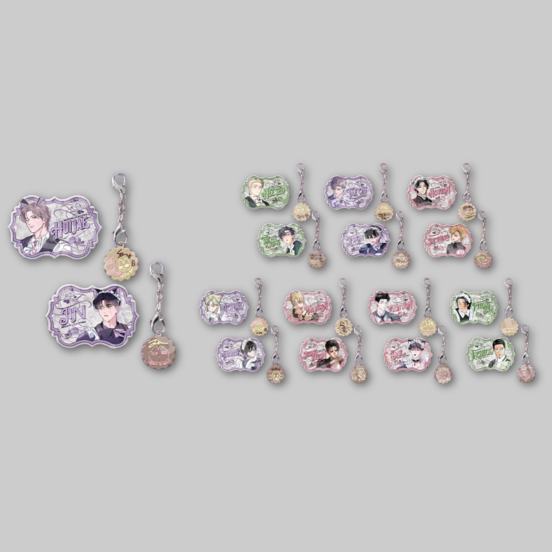 This collectible set includes a stylish nameplate and a matching acrylic keyring featuring exclusive artwork inspired by Salon de Lebom.