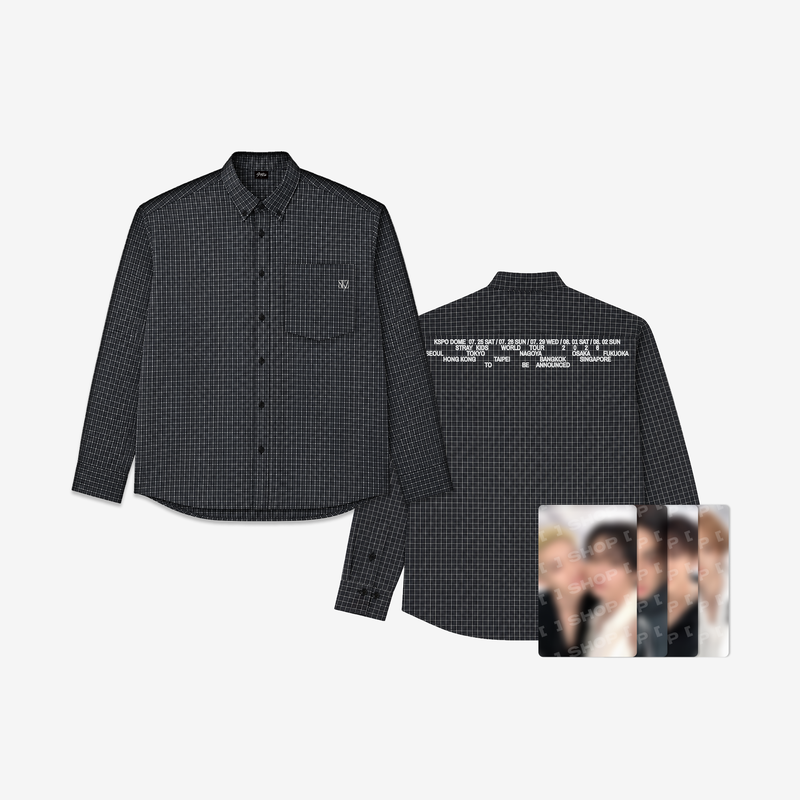 Inspired by the Run It collection, this official check shirt combines timeless plaid styling with Stray Kids branding, making it a versatile piece for concerts, fan events, casual outings, or everyday wear.