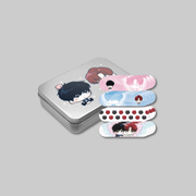 This collectible set features a durable metal tin case paired with a set of themed bandages, all showcasing exclusive collaboration artwork from Two Tigers Too Close and BeOn Annex.