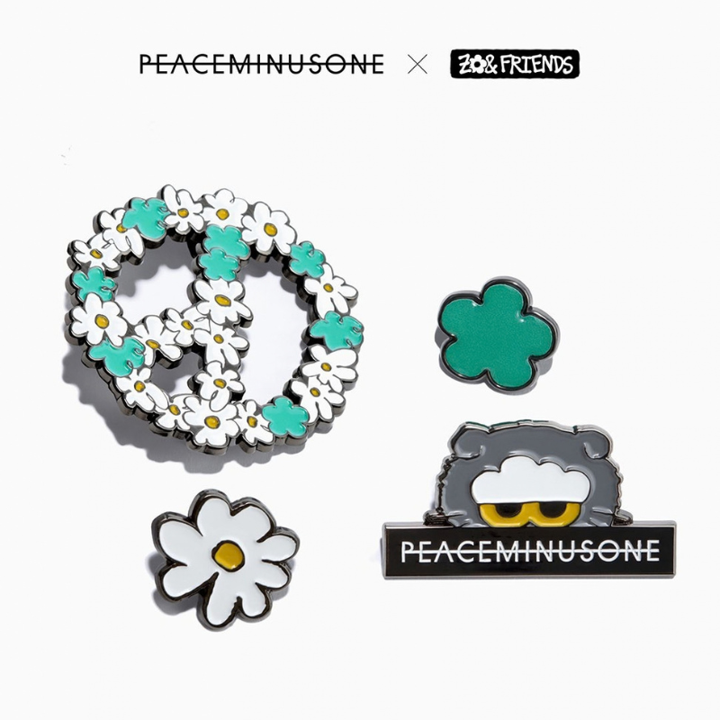 Add a collectible touch to your outfits and accessories with the ZO&FRIENDS x PEACEMINUSONE - Metal Badge Set.