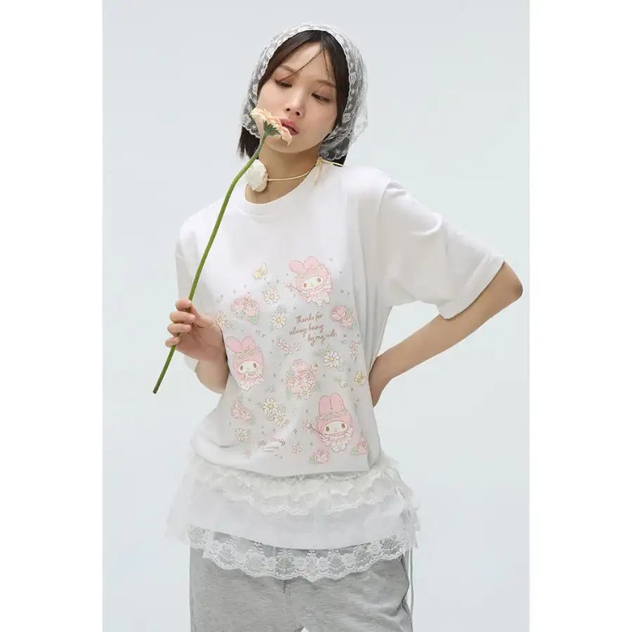 SPAO x My Melody - 50th Anniversary Short Sleeve T-Shirt (White) - SPAO - T-Shirt - Harumio