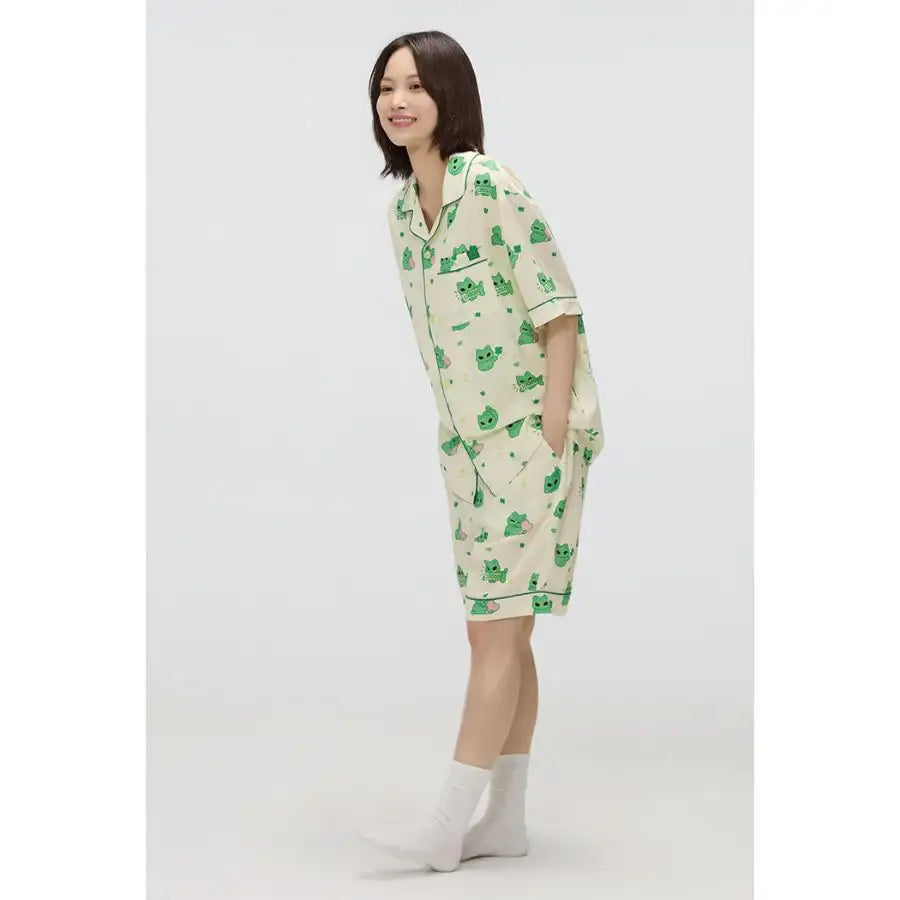SPAO x Earthlings - Hello Earthling Short Sleeve Pajamas Set (Green) - SPAO - Pajamas - Harumio