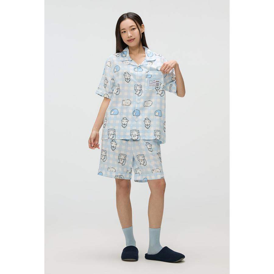 ★SPAO★ Ganadi short sleeve pajamas BLACK SPPPF38U02 SPAO x Ganadi - Short Sleeve Pajamas Set (LIGHT BLUE) – Harumio