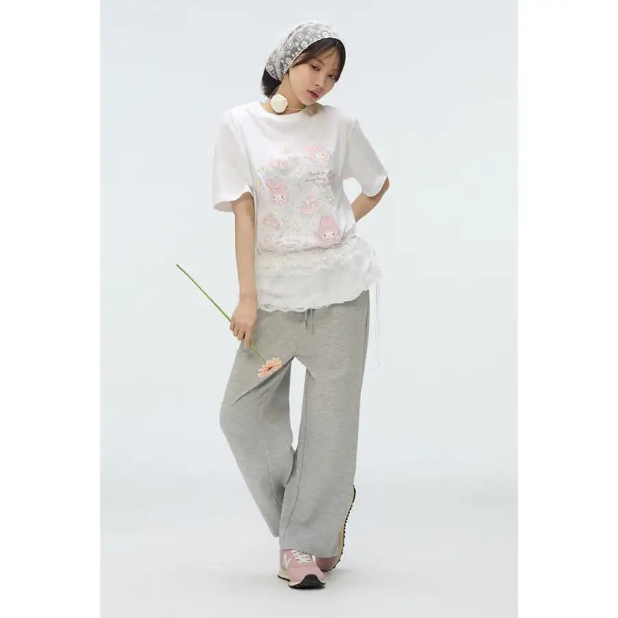 SPAO x My Melody - 50th Anniversary Short Sleeve T-Shirt (White) - SPAO - T-Shirt - Harumio