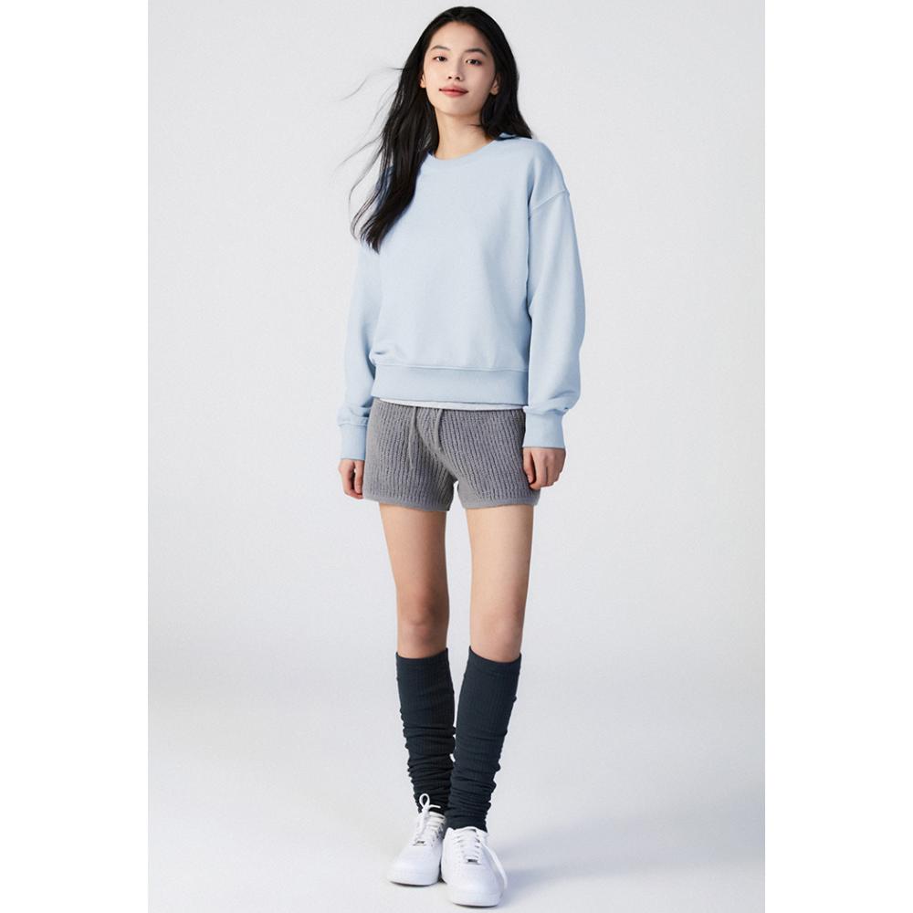 SPAO - French Terry Semi-Crop Round Neck Sweatshirt (LIGHT BLUE)