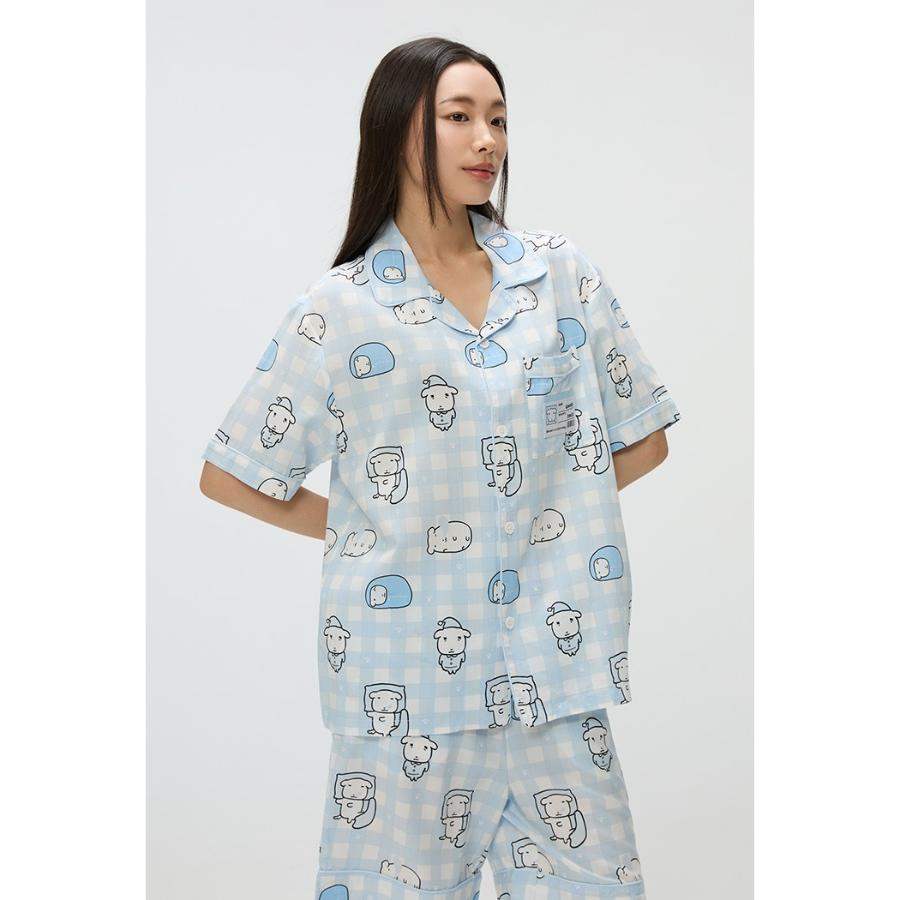 ★ SPAO★ GANADI HALF SLEEVE PAJAMA LIGHT BLUE SPPPF38U02 SPAO x Ganadi - Short Sleeve Pajamas Set (LIGHT BLUE) – Harumio