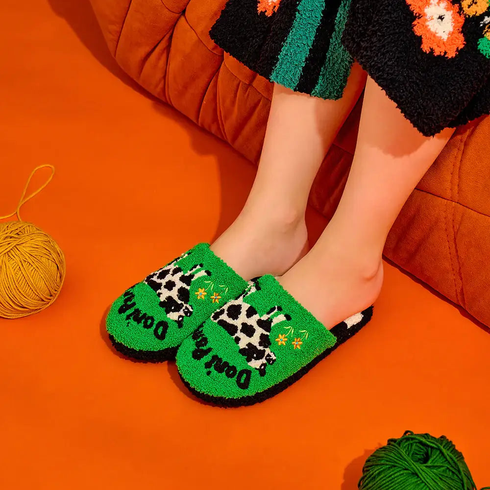Wiggle Wiggle - Don't Panic Green Terry Home Slippers (Kids) - Wiggle Wiggle - Slipper - Harumio