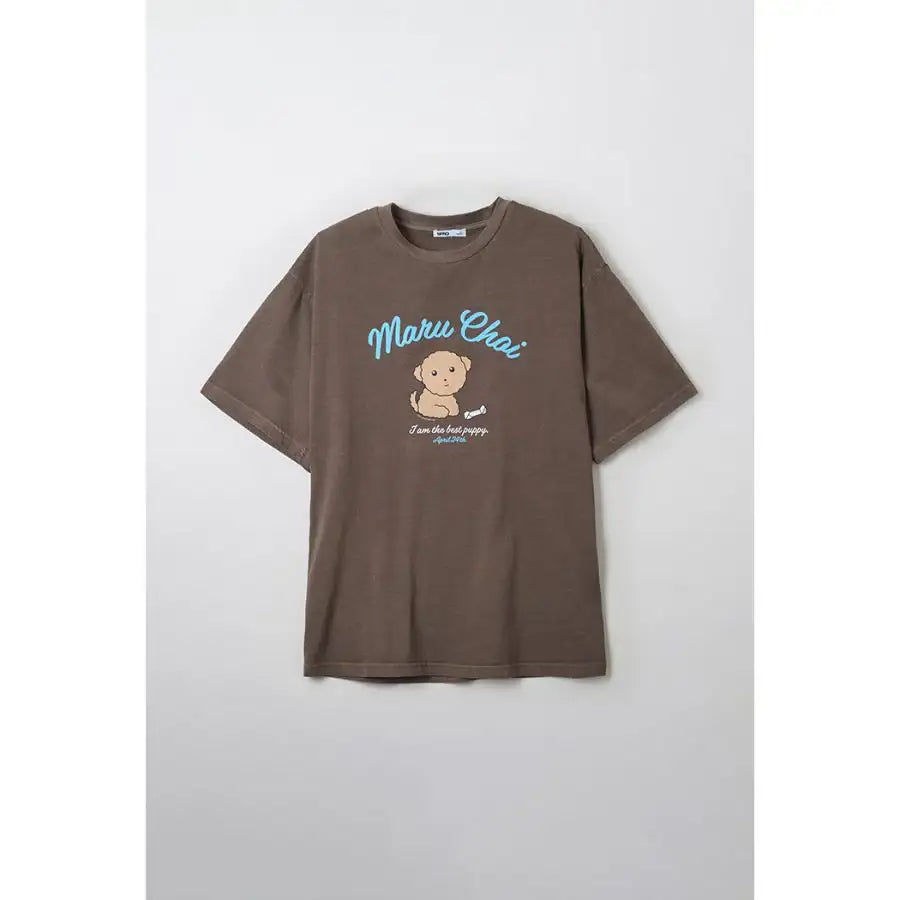 SPAO x Maru is a Puppy - Welcome to Marune Fruit Shop Short Sleeve T-Shirt (BROWN) - SPAO - T-Shirt - Harumio