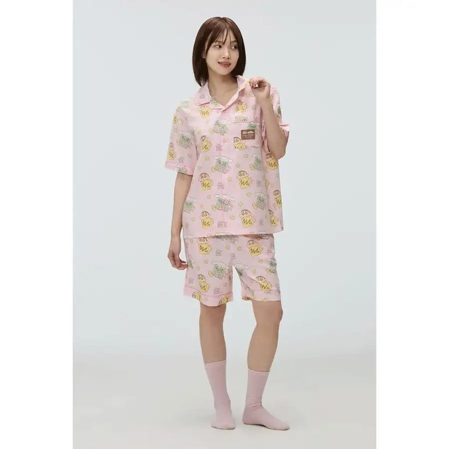 Cinnamoroll X Crayon Shin-chan - Pink Short Sleeve Pajamas Set - SPAO - Pajamas - Harumio