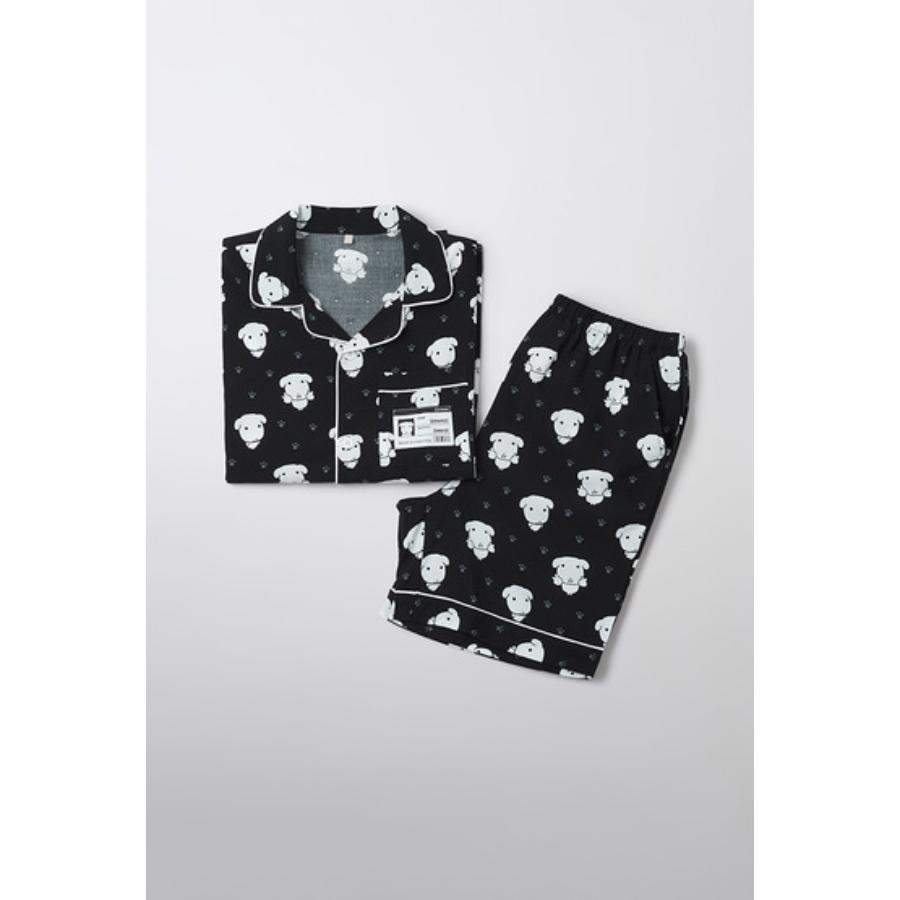 SPAO x Ganadi - Short Sleeve Pajamas Set (Black) - SPAO - Pajamas - Harumio
