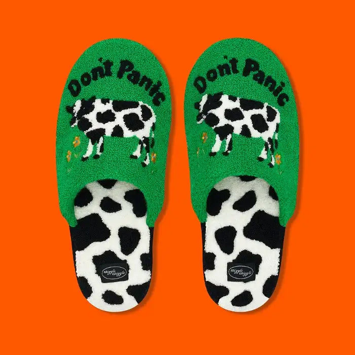 Wiggle Wiggle - Don't Panic Green Terry Home Slippers - Wiggle Wiggle - Slipper - Harumio