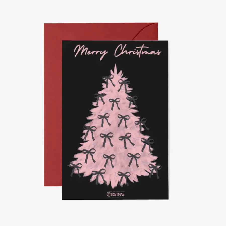 Random Stuffs - Black Ribbon Pink Christmas Tree Postcard & Envelope Set - Marpple Shop - Postcard - Harumio
