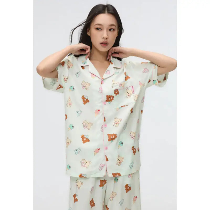 SPAO x Rilakkuma - Kuma's Summer Short Sleeve Pajamas - SPAO - Pajamas - Harumio