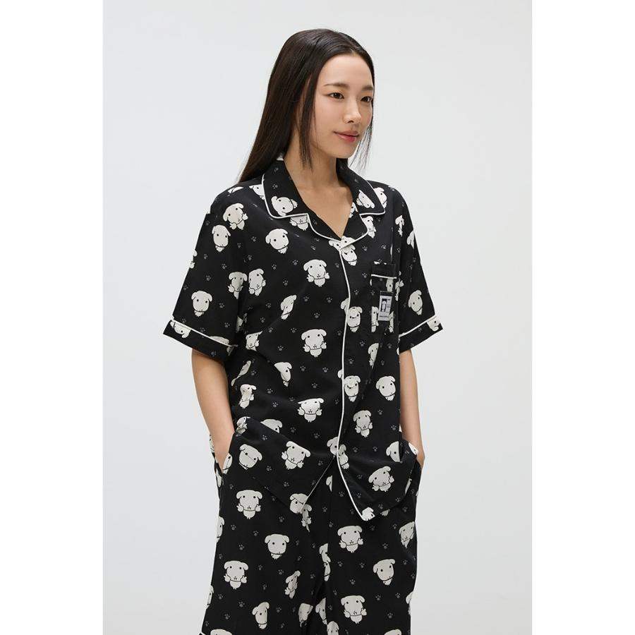 SPAO x Ganadi - Short Sleeve Pajamas Set (Black) - SPAO - Pajamas - Harumio