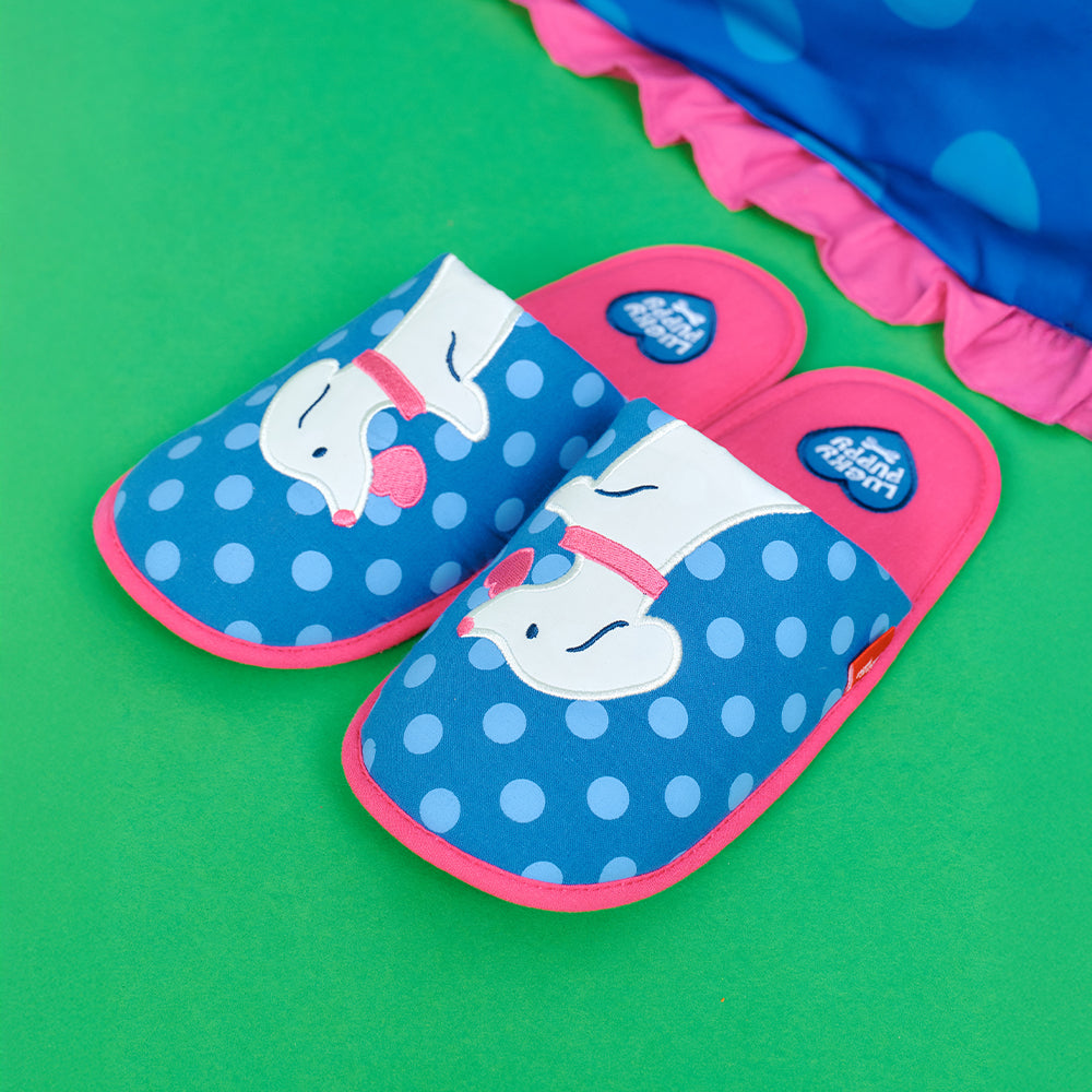 Wiggle Wiggle - Washable Fabric Home Slippers (Lucky Puppy Blue)