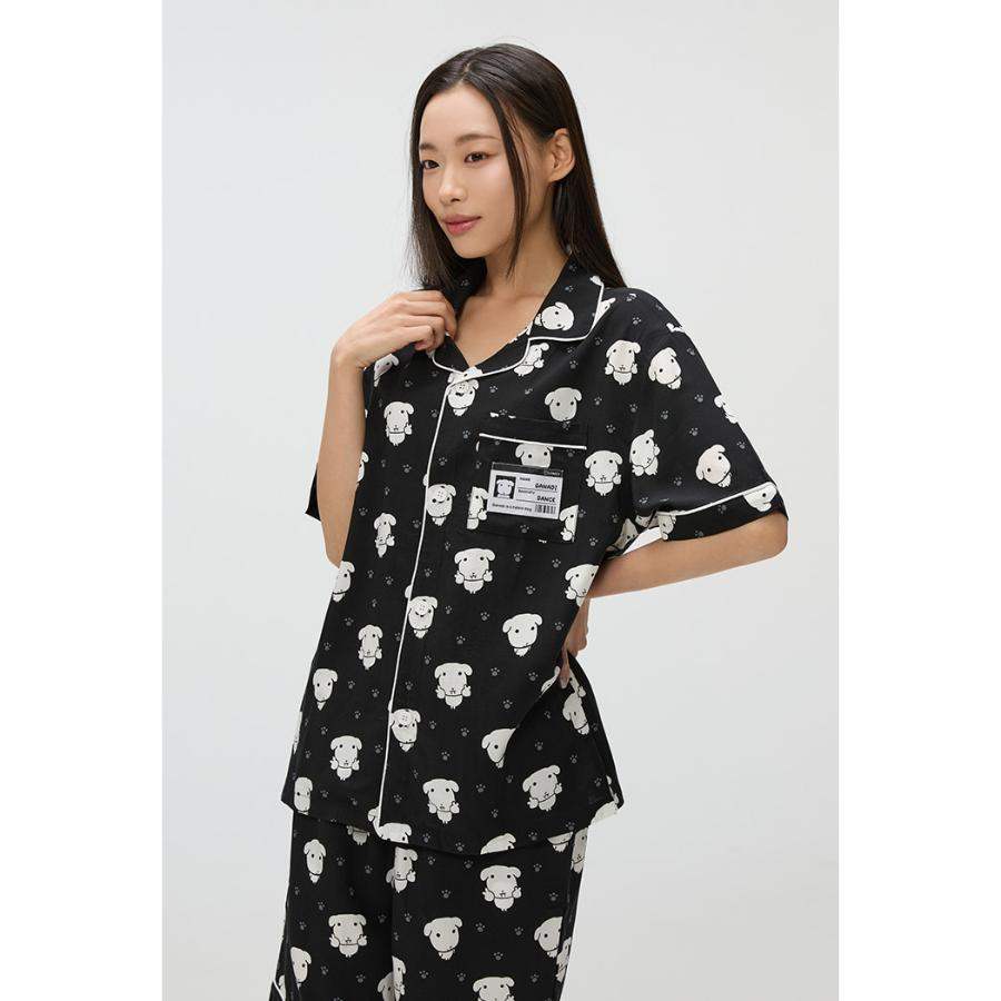 SPAO x Ganadi - Short Sleeve Pajamas Set (Black) - SPAO - Pajamas - Harumio