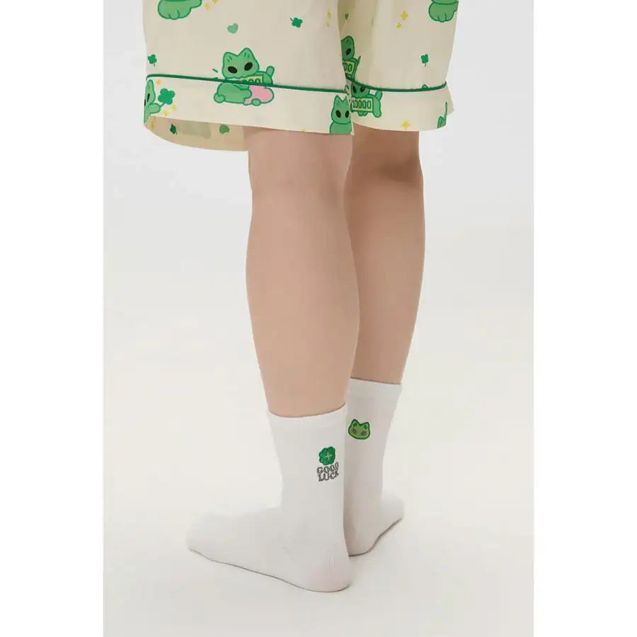 SPAO x Earthlings - Hello Earthling Short Sleeve Pajamas Set (Green) - SPAO - Pajamas - Harumio