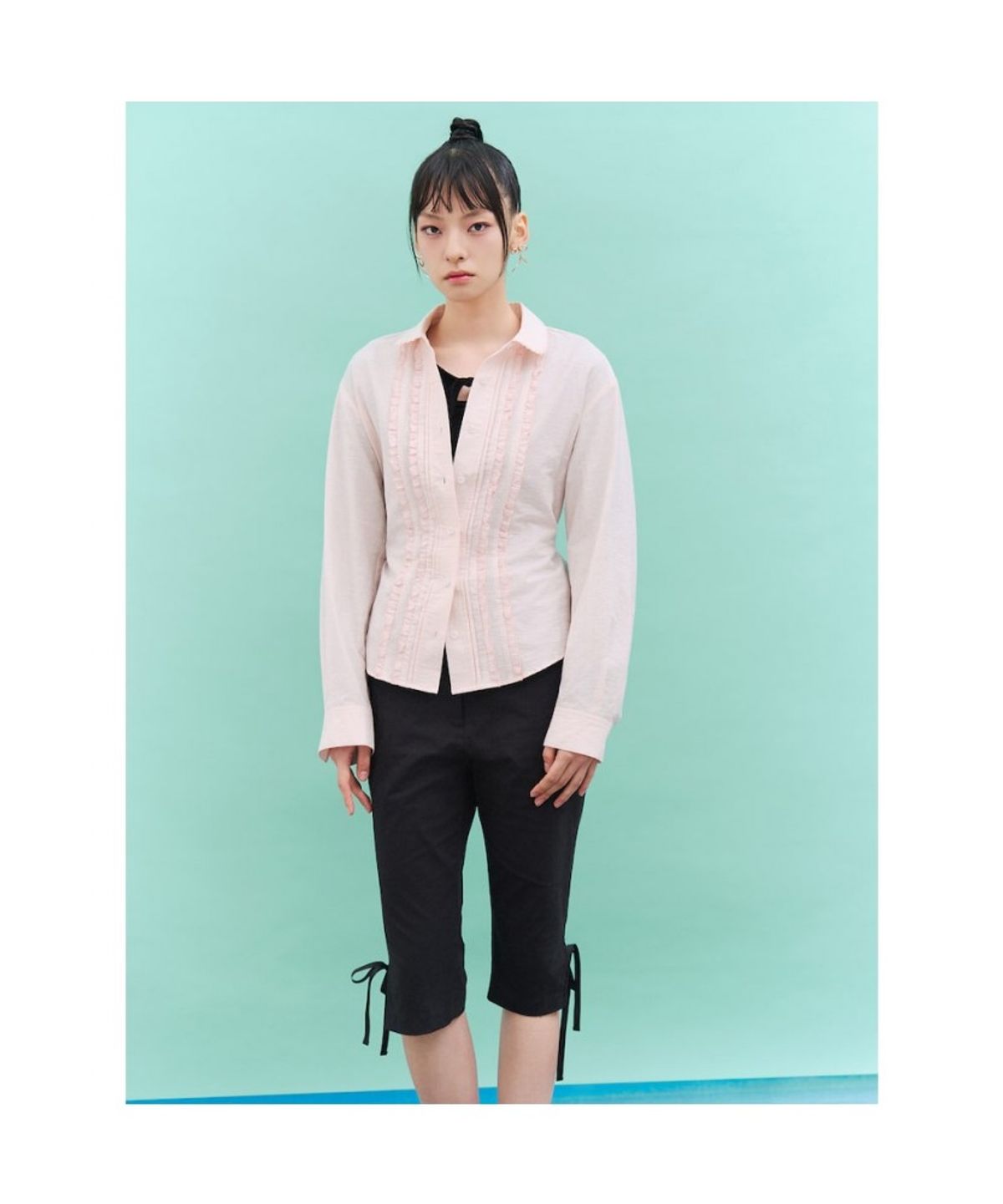 Kim Minju x Musinsa - Frill Long-Sleeve Collared Shirt