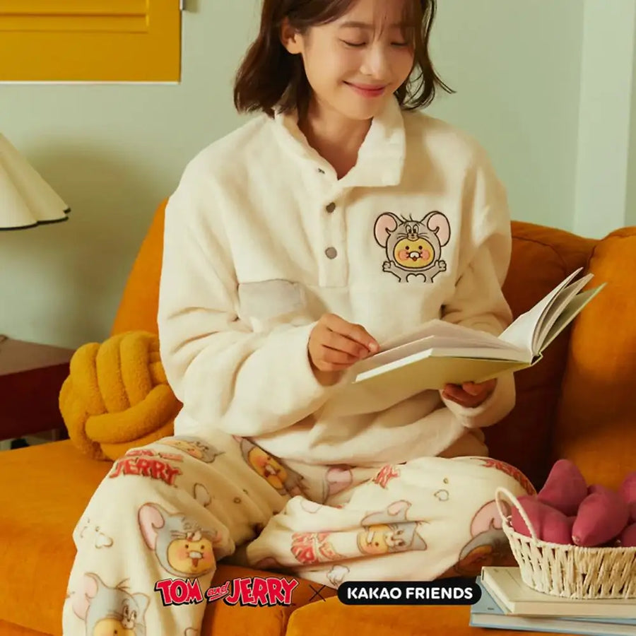 Tom and Jerry x Kakao Friends - Tuffy Choonsik Women Flannel Pajamas Set - Kakao Friends - Pajamas - Harumio