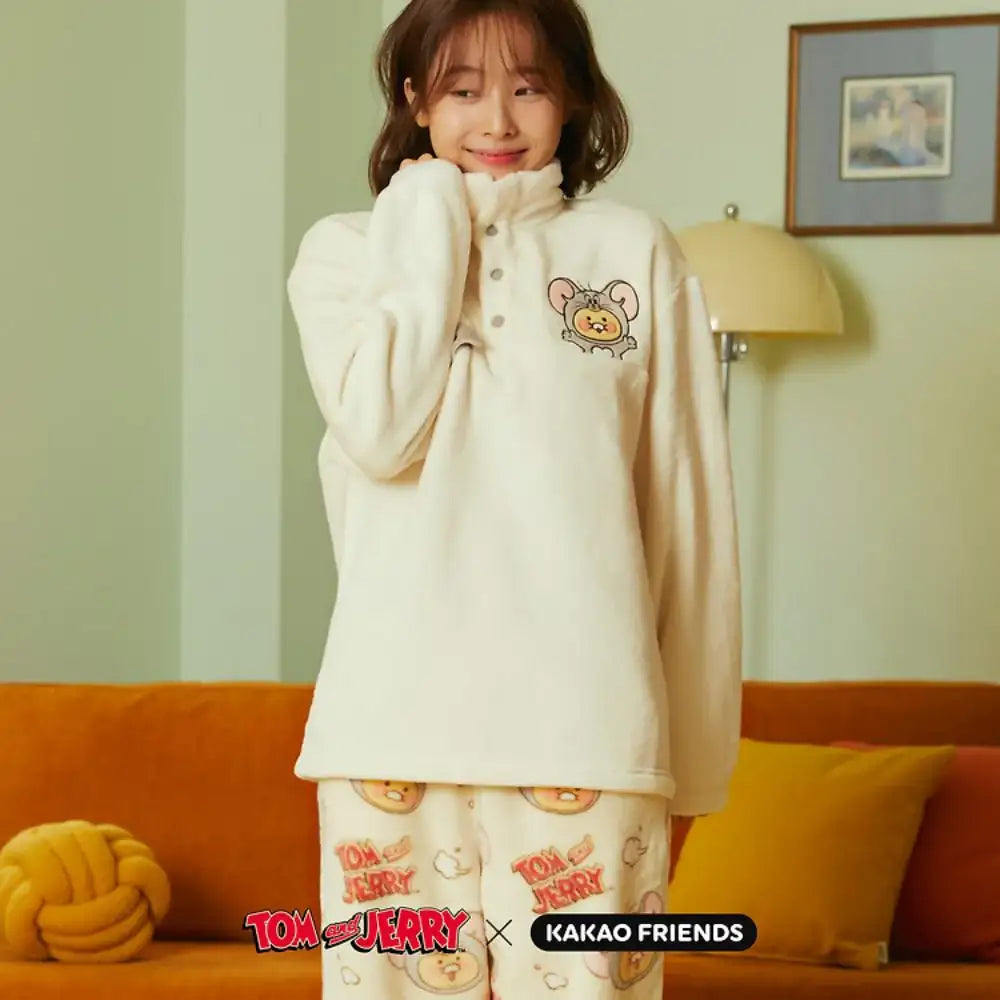 Tom and Jerry x Kakao Friends - Tuffy Choonsik Women Flannel Pajamas Set - Kakao Friends - Pajamas - Harumio
