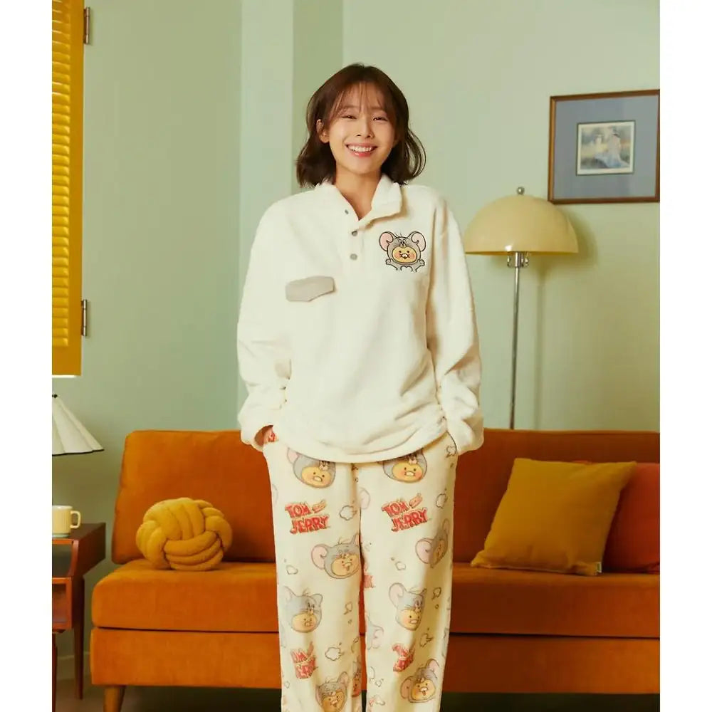 Tom and Jerry x Kakao Friends - Tuffy Choonsik Women Flannel Pajamas Set - Kakao Friends - Pajamas - Harumio