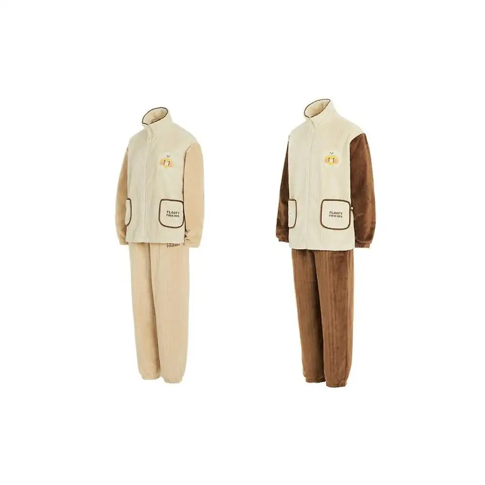 Kakao Friends - Floofy Friends Choonsik Zip-up Fleece Pajamas Set - Kakao Friends - Pajama Set - Harumio