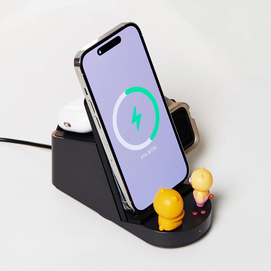 Kakao Friends - Ryan & Choonsik 3-in-1 Rotating Wireless Charging Stand