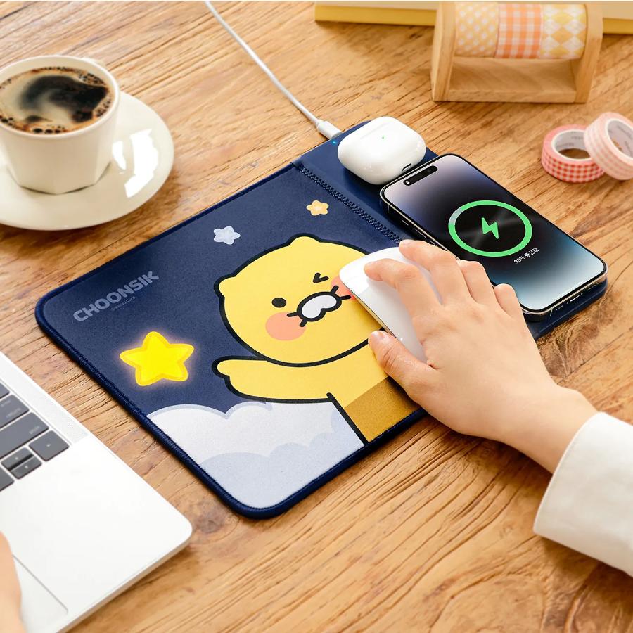 Kakao Friends - Choonsik Navy Wireless Charging Mouse Pad