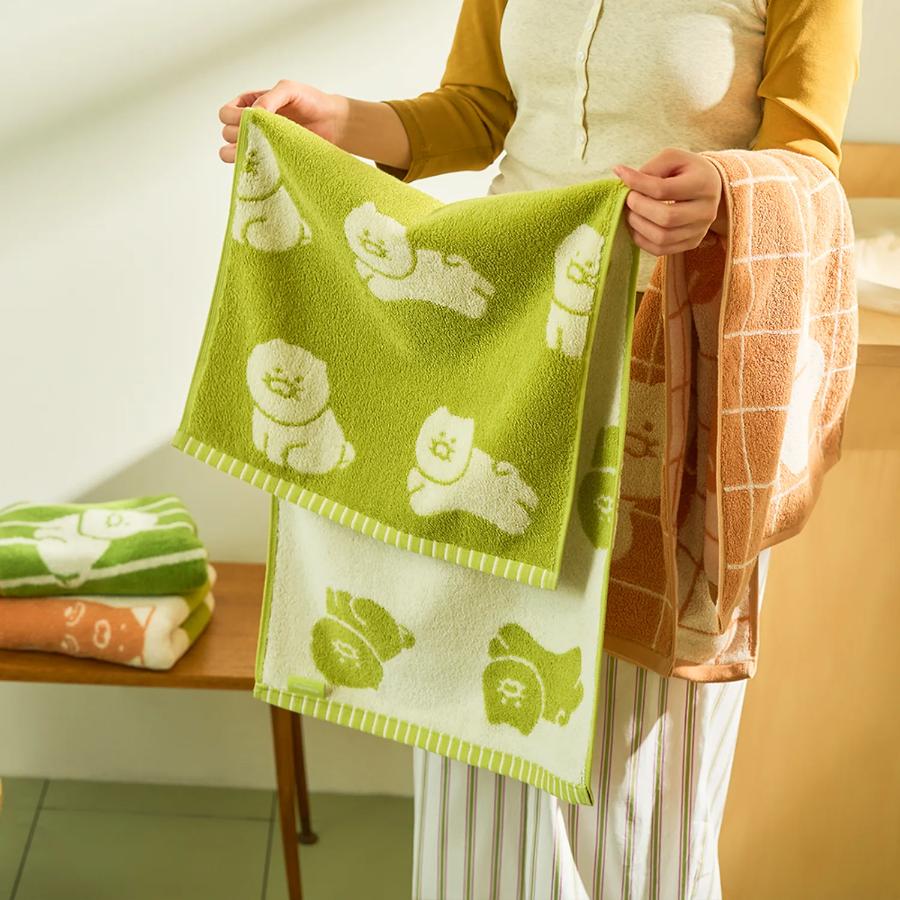 Kakao Friends - FRIENDAY Face Towel 4-Piece Set Green & Mocha (Choonsik)