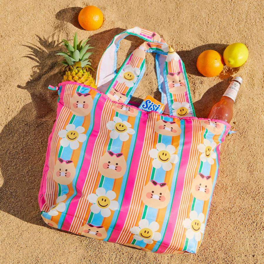 Wiggle Wiggle x Kakao Friends - Choonsik Pocket Shopping Basket (Stripe) - Wiggle Wiggle x Kakao Friends - shopping bag - Harumio