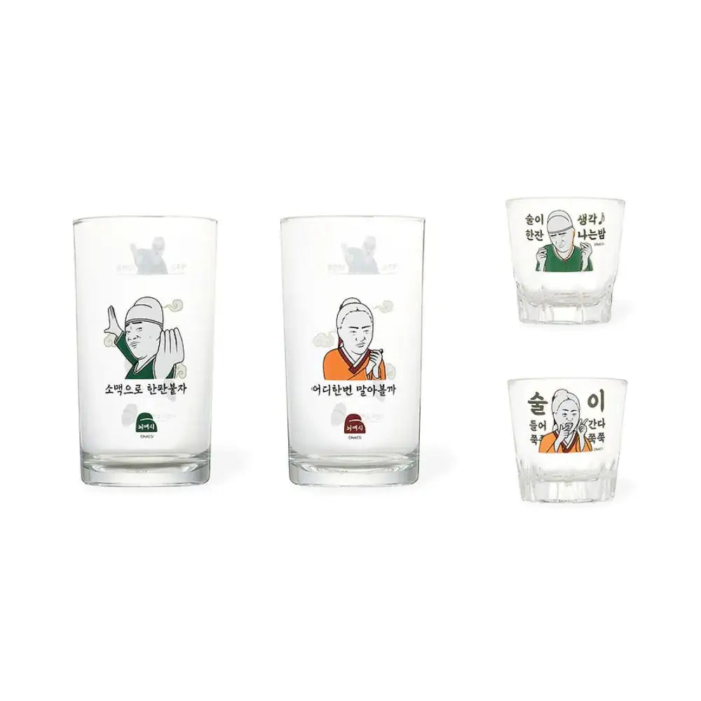 Kakao Friends - Nieshi Pocha Set (Soju Glass 2P + Somaek Glass 2P) - Kakao Friends - Glass Cup - Harumio