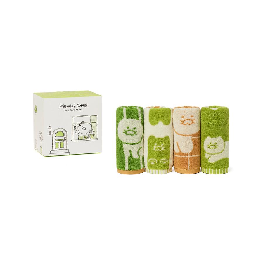 Kakao Friends - FRIENDAY Face Towel 4-Piece Set Green & Mocha (Choonsik)